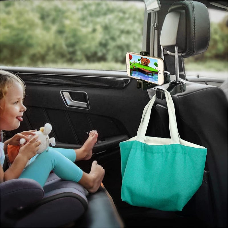 TOOVREN Upgraded 2 Pack Car Headrest Hidden Hook 2 in 1 Car Seat Hooks with Phone Holder for Purse  Backpacks Toys and Even Bottle Storage Organizer (Silver) - Image 4